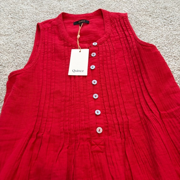 Quince Dress Womens XS Red Organic Cotton Gauze Sleeveless Swing Relaxed Casual - Picture 2 of 10